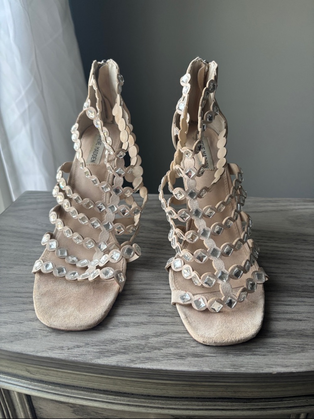 Steve Madden Blush Nude Crystal-Embellished Strappy Heels